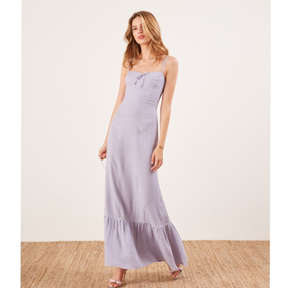 Reformation Prairie Jane Lilac Gingham Maxi Dress - 8